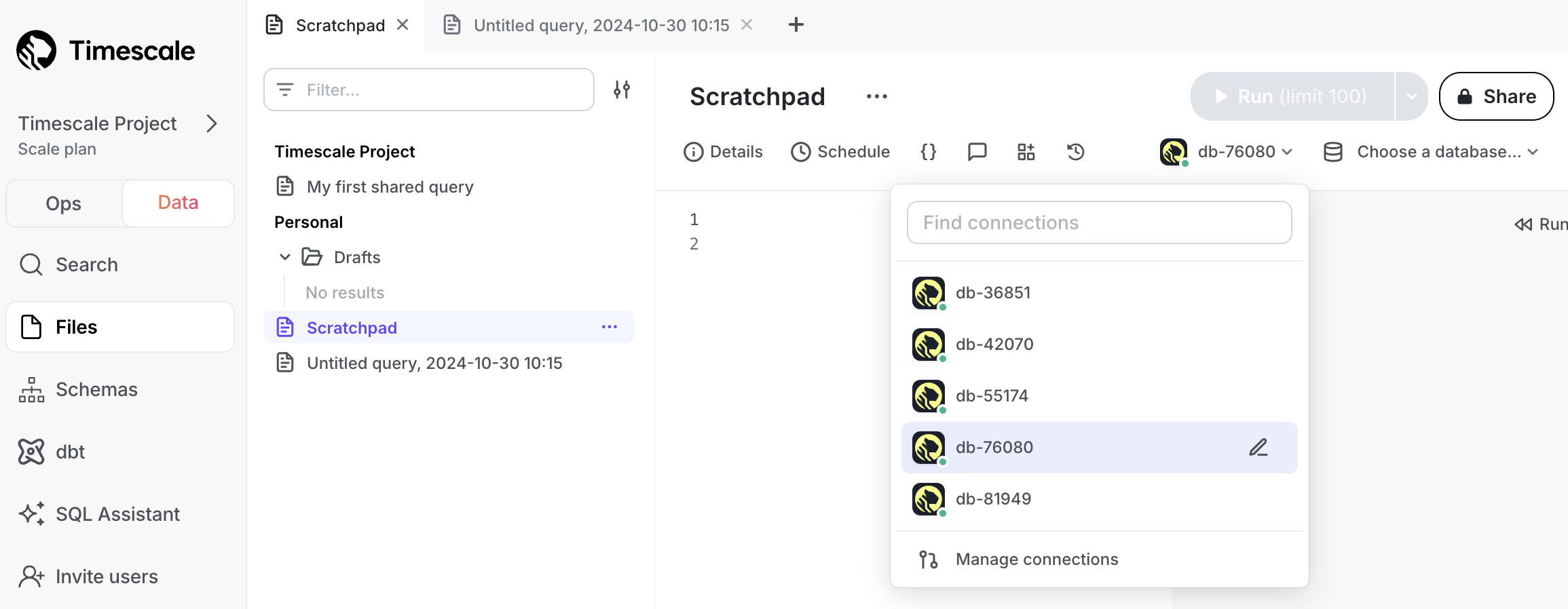 Timescale Console passwordless data mode